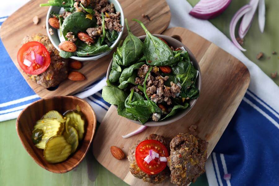 Omnivore Burger with Creamed Spinach and Roasted Almonds