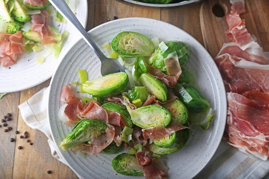 Brussels Sprouts with Melted Leeks and Prosciutto