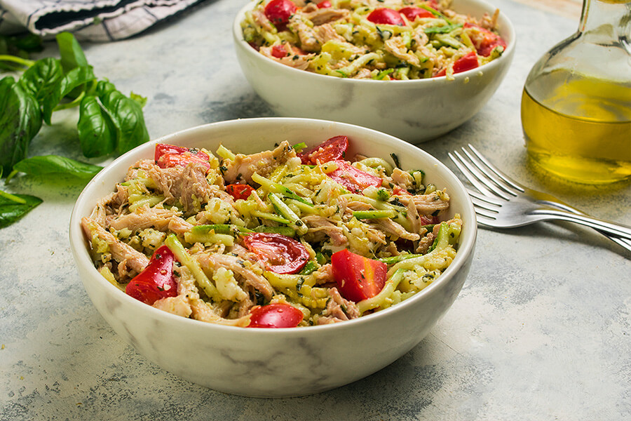 Keto Chicken & Pesto Zoodle Salad
